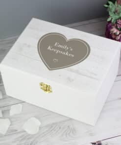 Personalised Rustic Heart White Wooden Keepsake Box