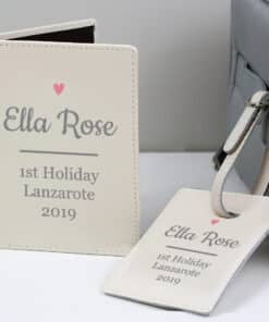 Personalised Pink Heart Cream Passport Holder & Luggage Tag Set