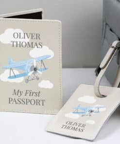 Personalised Blue Plane Passport Holder & Luggage Tag Set