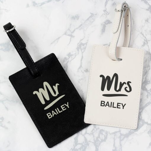 Personalised Mr & Mrs Black & Cream Luggage Tag Set