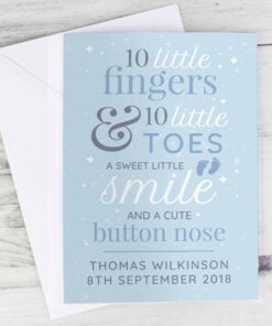 Personalised ’10 Little Fingers’ Blue Baby Card
