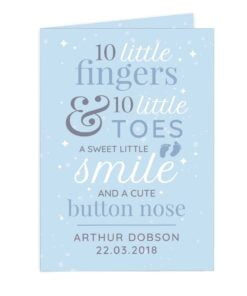 Personalised ’10 Little Fingers’ Blue Baby Card