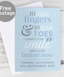 Personalised ’10 Little Fingers’ Blue Baby Card