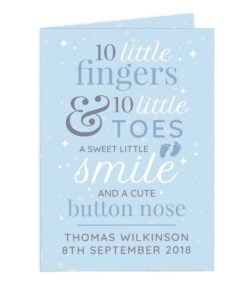 Personalised ’10 Little Fingers’ Blue Baby Card