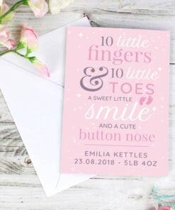 Personalised ’10 Little Fingers’ Pink Baby Card