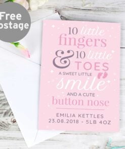 Personalised ’10 Little Fingers’ Pink Baby Card