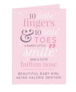 Personalised ’10 Little Fingers’ Pink Baby Card