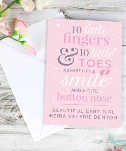 Personalised ’10 Little Fingers’ Pink Baby Card