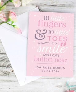 Personalised ’10 Little Fingers’ Pink Baby Card