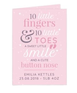Personalised ’10 Little Fingers’ Pink Baby Card