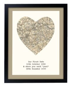 Personalised 1896 – 1904 Revised Map Heart Black Framed Print