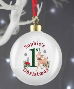 Personalised 1st Christmas Festive Fawn Bauble