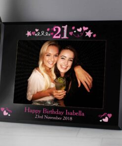 Personalised 21st Birthday Black Glass 7×5 Photo Frame