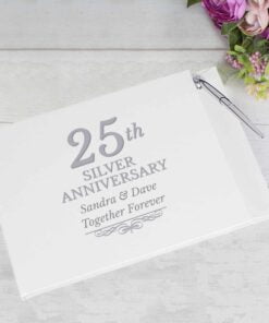 Personalised 25th Silver Anniversary Hardback Guest Book & Pen