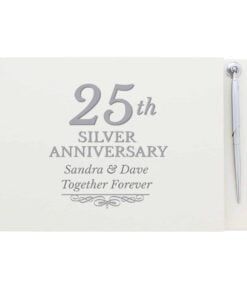 Personalised 25th Silver Anniversary Hardback Guest Book & Pen