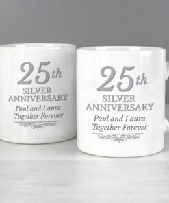 Personalised 25th Silver Anniversary Mug Set