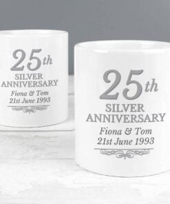 Personalised 25th Silver Anniversary Mug Set