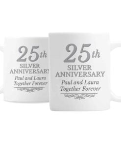 Personalised 25th Silver Anniversary Mug Set