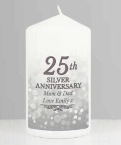 Personalised 25th Silver Anniversary Pillar Candle