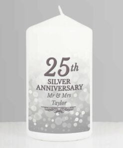 Personalised 25th Silver Anniversary Pillar Candle