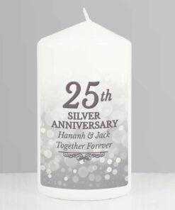 Personalised 25th Silver Anniversary Pillar Candle