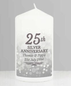 Personalised 25th Silver Anniversary Pillar Candle