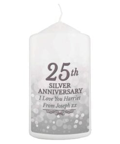 Personalised 25th Silver Anniversary Pillar Candle