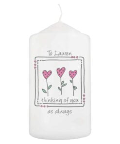 Personalised 3 Hearts Message Pillar Candle