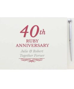 Personalised 40th Ruby Anniversary Hardback Guest Book & Pen