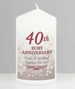 Personalised 40th Ruby Anniversary Pillar Candle