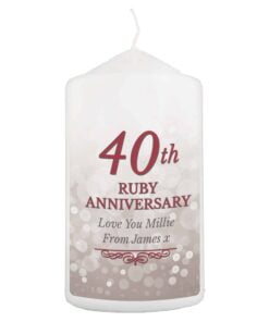 Personalised 40th Ruby Anniversary Pillar Candle