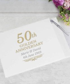 Personalised 50th Golden Anniversary Hardback Guest Book & Pen