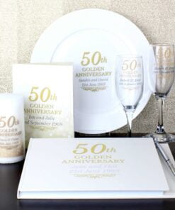 Personalised 50th Golden Anniversary Pillar Candle