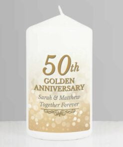 Personalised 50th Golden Anniversary Pillar Candle