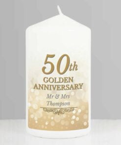 Personalised 50th Golden Anniversary Pillar Candle