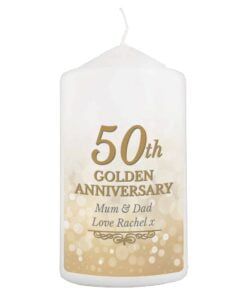 Personalised 50th Golden Anniversary Pillar Candle