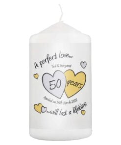 Personalised A Perfect Love Golden Anniversary Pillar Candle