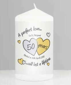 Personalised A Perfect Love Golden Anniversary Pillar Candle