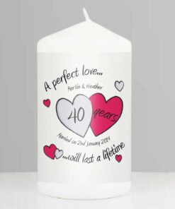 Personalised A Perfect Love Ruby Anniversary Pillar Candle