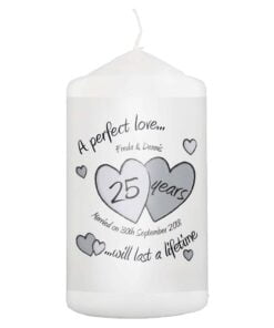 Personalised A Perfect Love Silver Anniversary Pillar Candle
