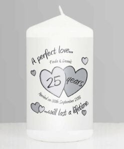 Personalised A Perfect Love Silver Anniversary Pillar Candle