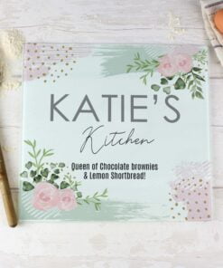 Personalised Abstract Rose Glass Chopping Board/Worktop Saver