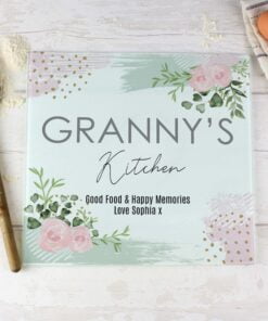 Personalised Abstract Rose Glass Chopping Board/Worktop Saver