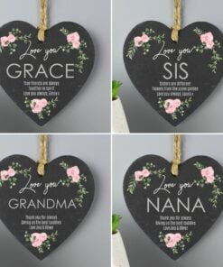 Personalised Abstract Rose Printed Slate Heart Decoration