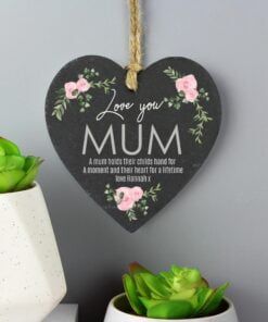 Personalised Abstract Rose Printed Slate Heart Decoration