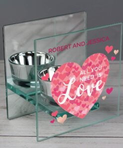 Personalised ‘All You Need is Love’ Confetti Hearts Glass Tea Light Candle Holder