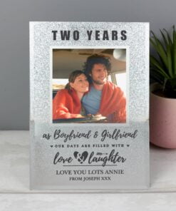 Personalised Anniversary 4×4 Glitter Glass Photo Frame