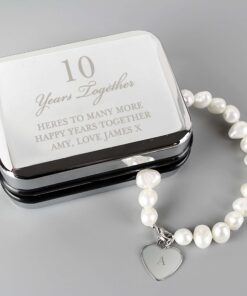 Personalised Anniversary Silver Box and Pearl Bracelet