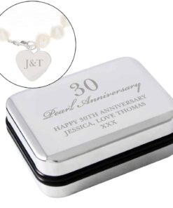 Personalised Anniversary Silver Box and Pearl Bracelet
