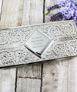 Personalised Antique Silver Plated Jewellery Box
